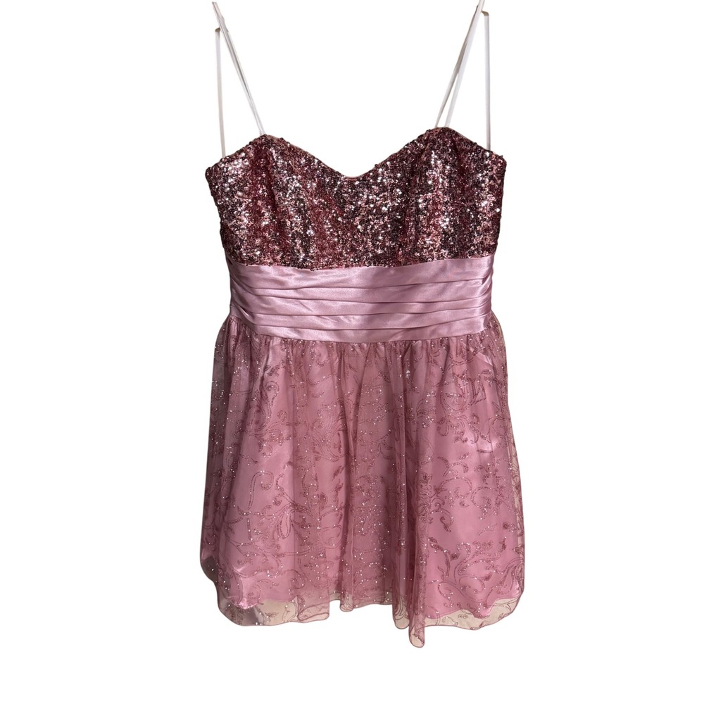 Deb Pink Sequin Sweetheart Neckline Ruched Waist Tulle Dress Size 18/19